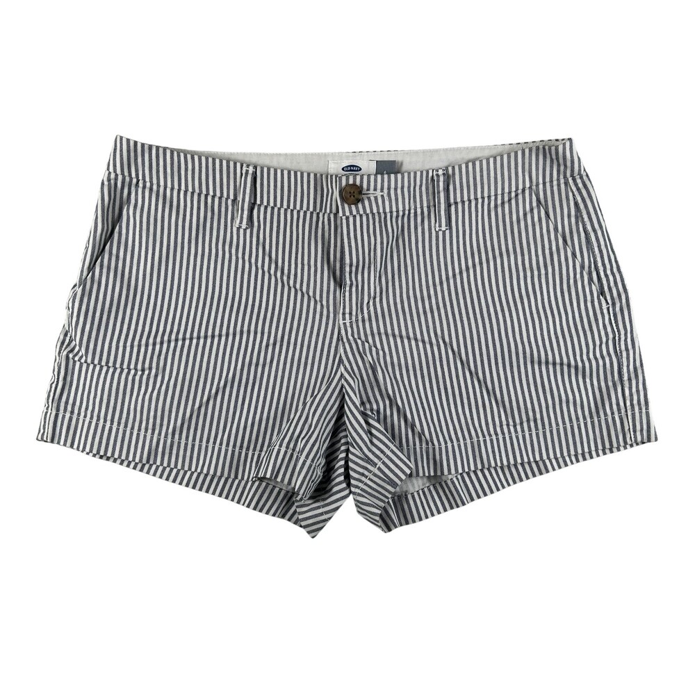 Old Navy Shorts Womens Size 6 Gray Railroad Stripe Chino Cotton Summer Casual